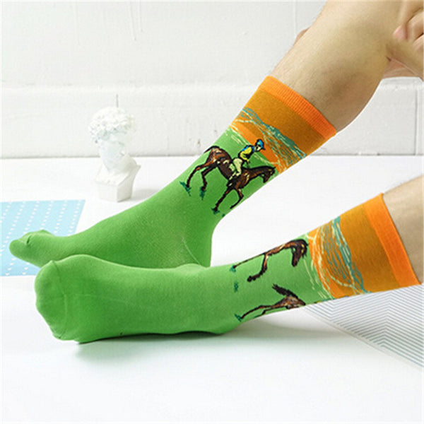 Fashion Art Cotton Crew Printed Socks Painting Character Pattern Women Men Harajuku Design Sox Calcetine Van Gogh Novelty Funny