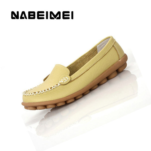 Genuine leather shoes woman 2017 new solid slip on boat shoes for women flats shoes big size 35-44 loafers chaussure femme