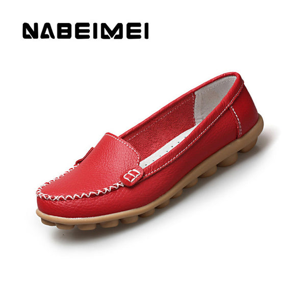 Genuine leather shoes woman 2017 new solid slip on boat shoes for women flats shoes big size 35-44 loafers chaussure femme