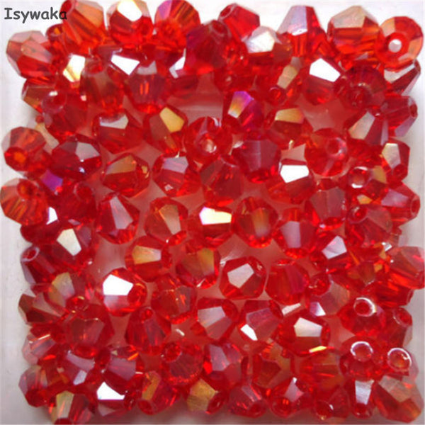 Isywaka Popular Sale Red AB 200pcs 4mm Bicone Austria Crystal Beads charm Glass Beads Loose Spacer Bead for DIY Jewelry Making