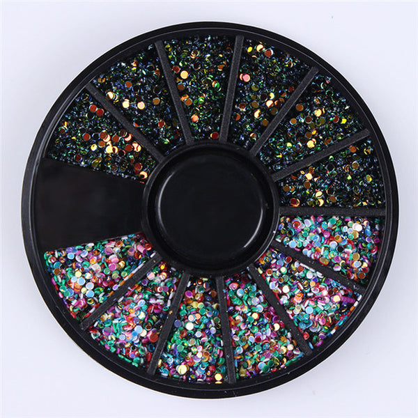 1 Box Shinning Nail Rhinestone 3D Nail Decoration in Wheel Mixed Color Irregular Beads Wafer Round Decor DIY Nail 30 Patterns