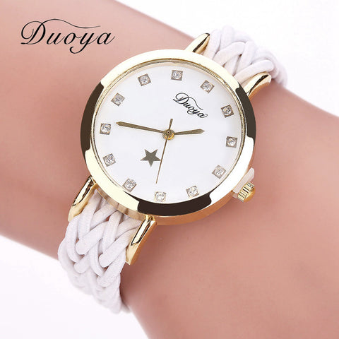Fashion Weave Leather Watches Women Gold Rhinestone Wristwatch Casual Ladies Bracelet Watch Women Dress Quartz Watch Gift DY069