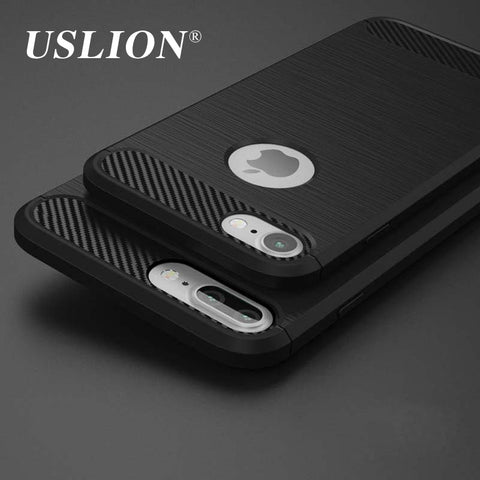 USLION For Apple iPhone 5 5s SE 6 6s 7 Plus Case Carbon Fiber Shockproof Armor Silicone Phone Cases Back Cover Capa Coque