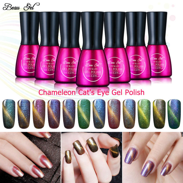 Beau Gel 7ml UV Chameleon Gel Nail 3D Magnetic Cat Eye Soak Off UV Gel Polish Glitter Varnish 24 Colors Long Lasting Nail Gel