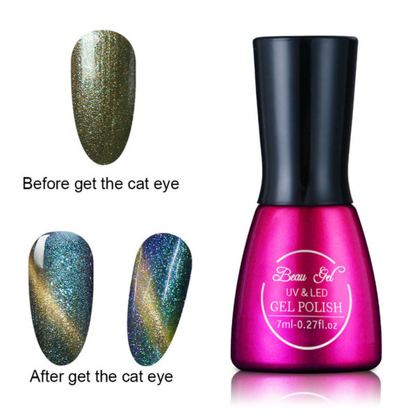 Beau Gel 7ml UV Chameleon Gel Nail 3D Magnetic Cat Eye Soak Off UV Gel Polish Glitter Varnish 24 Colors Long Lasting Nail Gel