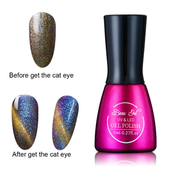 Beau Gel 7ml UV Chameleon Gel Nail 3D Magnetic Cat Eye Soak Off UV Gel Polish Glitter Varnish 24 Colors Long Lasting Nail Gel