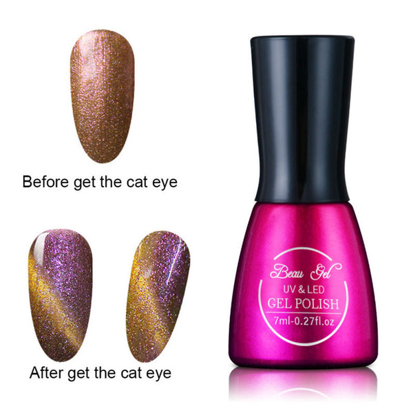 Beau Gel 7ml UV Chameleon Gel Nail 3D Magnetic Cat Eye Soak Off UV Gel Polish Glitter Varnish 24 Colors Long Lasting Nail Gel