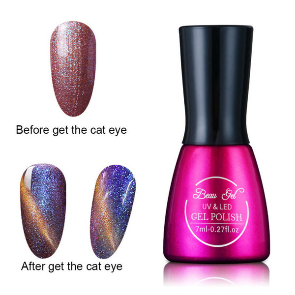 Beau Gel 7ml UV Chameleon Gel Nail 3D Magnetic Cat Eye Soak Off UV Gel Polish Glitter Varnish 24 Colors Long Lasting Nail Gel