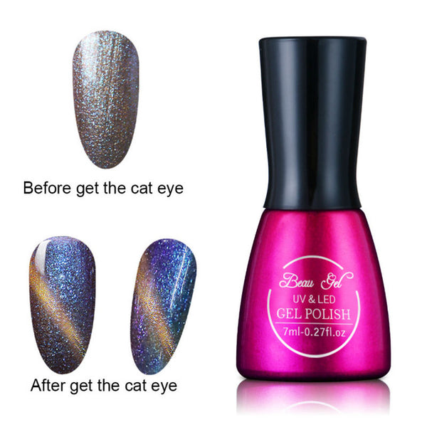 Beau Gel 7ml UV Chameleon Gel Nail 3D Magnetic Cat Eye Soak Off UV Gel Polish Glitter Varnish 24 Colors Long Lasting Nail Gel