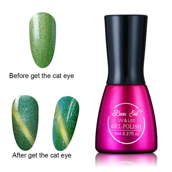 Beau Gel 7ml UV Chameleon Gel Nail 3D Magnetic Cat Eye Soak Off UV Gel Polish Glitter Varnish 24 Colors Long Lasting Nail Gel