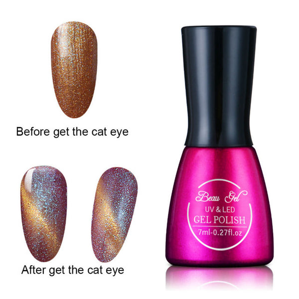 Beau Gel 7ml UV Chameleon Gel Nail 3D Magnetic Cat Eye Soak Off UV Gel Polish Glitter Varnish 24 Colors Long Lasting Nail Gel