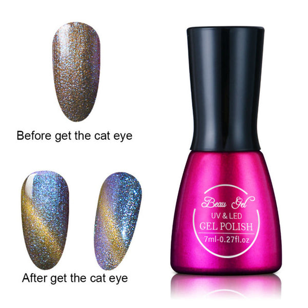 Beau Gel 7ml UV Chameleon Gel Nail 3D Magnetic Cat Eye Soak Off UV Gel Polish Glitter Varnish 24 Colors Long Lasting Nail Gel