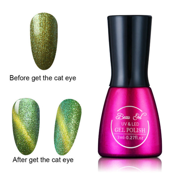 Beau Gel 7ml UV Chameleon Gel Nail 3D Magnetic Cat Eye Soak Off UV Gel Polish Glitter Varnish 24 Colors Long Lasting Nail Gel