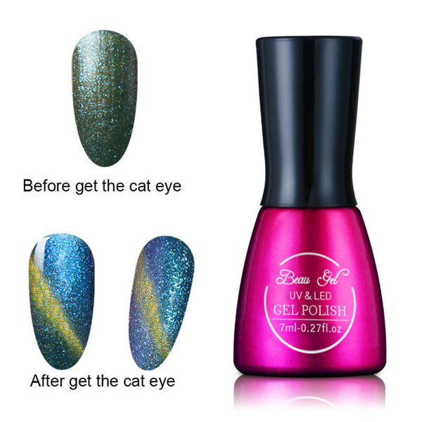 Beau Gel 7ml UV Chameleon Gel Nail 3D Magnetic Cat Eye Soak Off UV Gel Polish Glitter Varnish 24 Colors Long Lasting Nail Gel