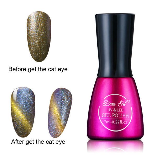 Beau Gel 7ml UV Chameleon Gel Nail 3D Magnetic Cat Eye Soak Off UV Gel Polish Glitter Varnish 24 Colors Long Lasting Nail Gel