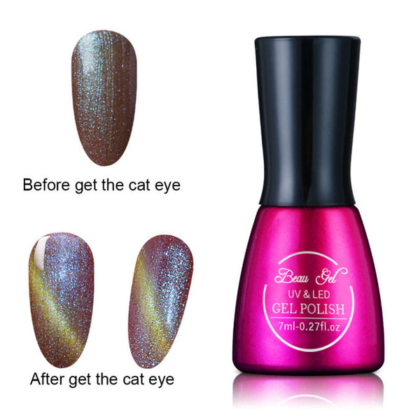 Beau Gel 7ml UV Chameleon Gel Nail 3D Magnetic Cat Eye Soak Off UV Gel Polish Glitter Varnish 24 Colors Long Lasting Nail Gel