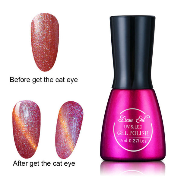 Beau Gel 7ml UV Chameleon Gel Nail 3D Magnetic Cat Eye Soak Off UV Gel Polish Glitter Varnish 24 Colors Long Lasting Nail Gel