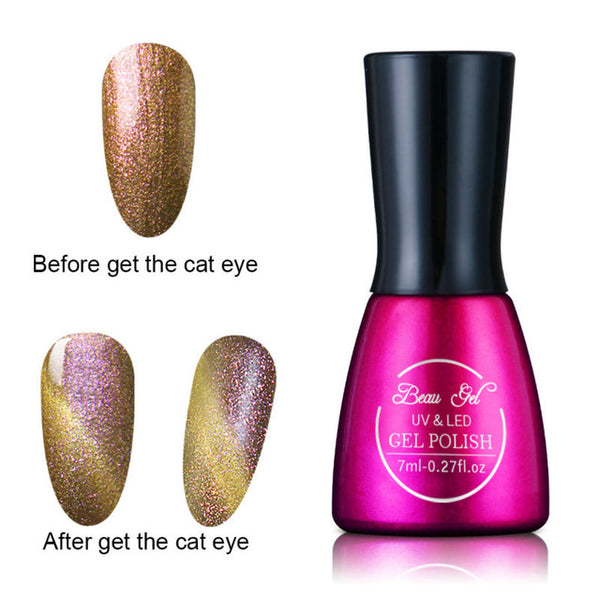 Beau Gel 7ml UV Chameleon Gel Nail 3D Magnetic Cat Eye Soak Off UV Gel Polish Glitter Varnish 24 Colors Long Lasting Nail Gel