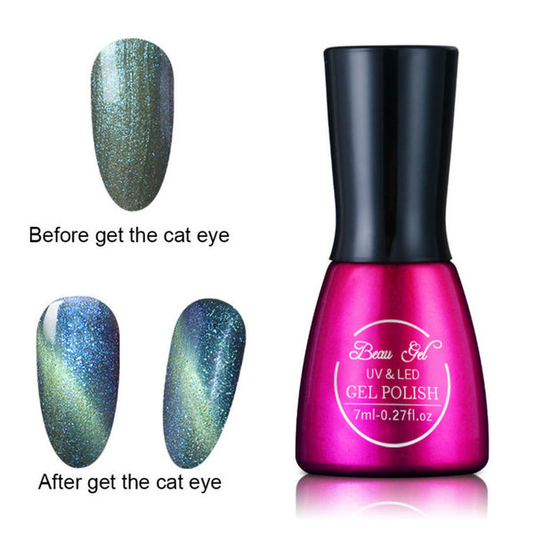 Beau Gel 7ml UV Chameleon Gel Nail 3D Magnetic Cat Eye Soak Off UV Gel Polish Glitter Varnish 24 Colors Long Lasting Nail Gel