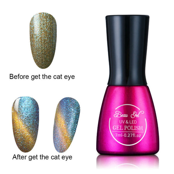 Beau Gel 7ml UV Chameleon Gel Nail 3D Magnetic Cat Eye Soak Off UV Gel Polish Glitter Varnish 24 Colors Long Lasting Nail Gel