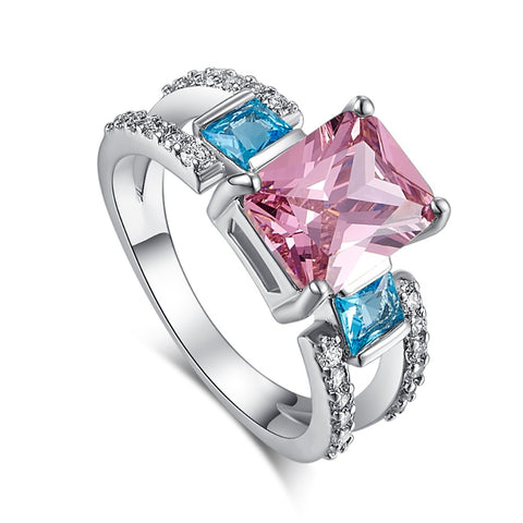 SIMICOCO Fashion Blue Pink AAAA+ CZ Stone Silver Color Ring Women Party Gift Wholesale Zirconia Jewelry