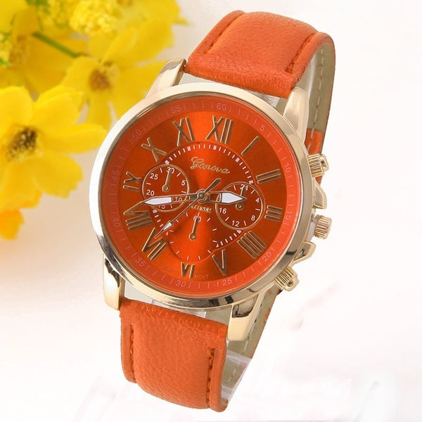 NEW Best Quality Geneva Platinum Watch Women PU Leather wristwatch casual dress reloj ladies gold gift Fashion Romantic