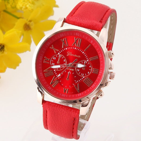 NEW Best Quality Geneva Platinum Watch Women PU Leather wristwatch casual dress reloj ladies gold gift Fashion Romantic