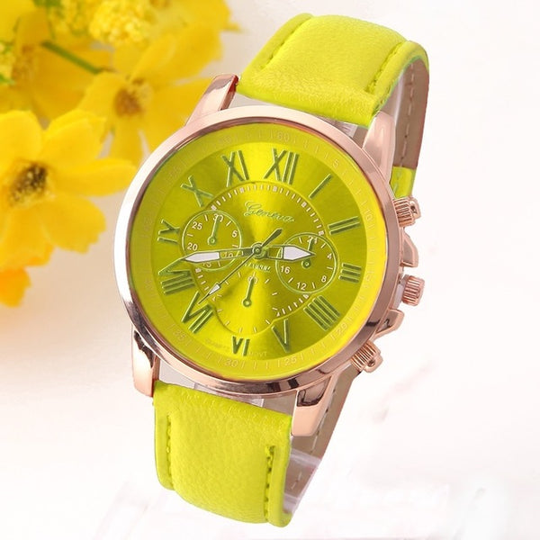 NEW Best Quality Geneva Platinum Watch Women PU Leather wristwatch casual dress reloj ladies gold gift Fashion Romantic