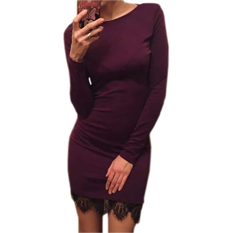 2017 Women Casual Vestidos Fit Ladies Elegant lace solid bodycon dress Christmas evening party long sleeve winter dress LX067
