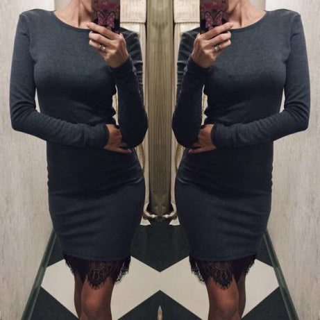 2017 Women Casual Vestidos Fit Ladies Elegant lace solid bodycon dress Christmas evening party long sleeve winter dress LX067