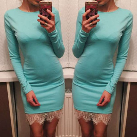 2017 Women Casual Vestidos Fit Ladies Elegant lace solid bodycon dress Christmas evening party long sleeve winter dress LX067