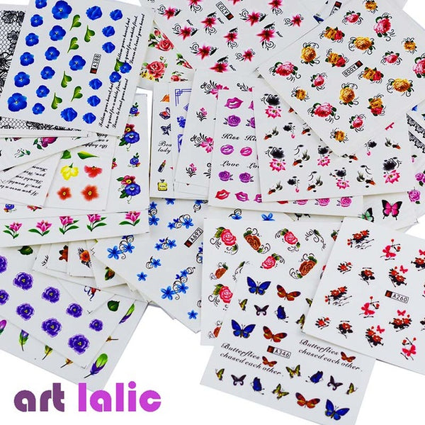 50 Sheets Mixed Designs Water Transfer Nail Art Sticker Watermark Decals DIY Decoration For Beauty Nail Tools Random Patterns