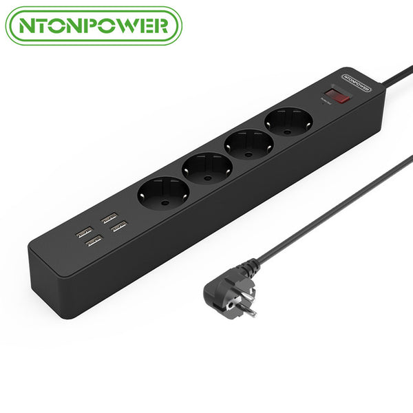 NTONPOWER NSC Smart USB Power Strip Socket EU Plug Overload Switch Surge Protector 4 Outlet 4 Port USB Charger - 1.8M Power Cord