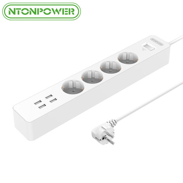 NTONPOWER NSC Smart USB Power Strip Socket EU Plug Overload Switch Surge Protector 4 Outlet 4 Port USB Charger - 1.8M Power Cord