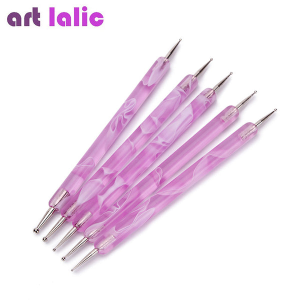 5 Pcs Professional 2-Way Nail Dotting Pen Marbleizing Painting Nail Tool Nail Art Pen Set For UV Gel Nail Tool