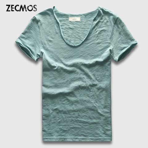 Zecmos Brand Men T-Shirt Plain Hip Hop Fashion Casual XXXL V Neck T Shirt Swag For Men Short Sleeve Man Top Tees