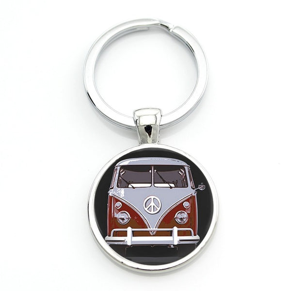 TAFREE new vintage Hippie Peace Sign Van Bus keychain fashion men women purse bag car pendant key chain ring holder jewelry CT89