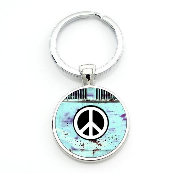 TAFREE new vintage Hippie Peace Sign Van Bus keychain fashion men women purse bag car pendant key chain ring holder jewelry CT89