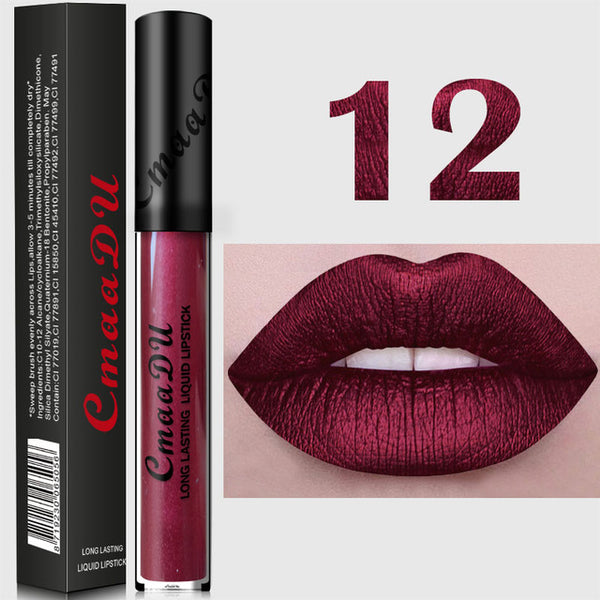 Women's Fashion Sexy best 12 Colors Metal Long Lasting Liquid nude Velvet Matte red Lipstick Waterproof pink lip gloss makeup