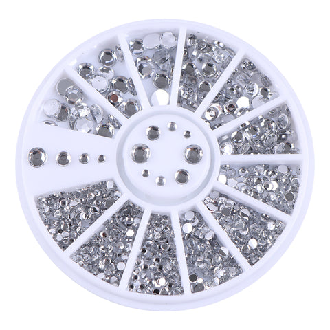 400Pcs Nail Art Stud Silver Round Rhinestoned Acrylic UV Gel 1.2mm 2mm 3mm 4mm 3D Nail Decorations in Wheel