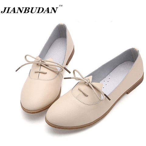 JIANBUDAN Leather shoes fashion simple zapatos mujer, shoes woman 2017  casual flat shoes women   Low price and high quality