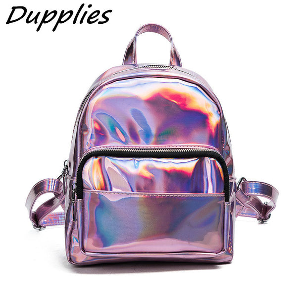 Dupplies Mini Backpack Women School Shoulder Bags Small Backpacks Women's Laser Silveri Holographic Bags