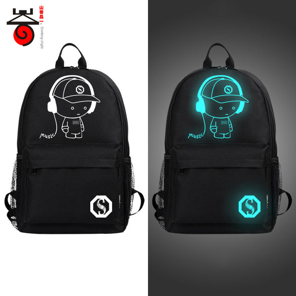 Senkey style Fashion Noctilucent Men's Backpack Anime Luminous Teenagers Men Women's Student Cartoon School Bags Casual Backpack