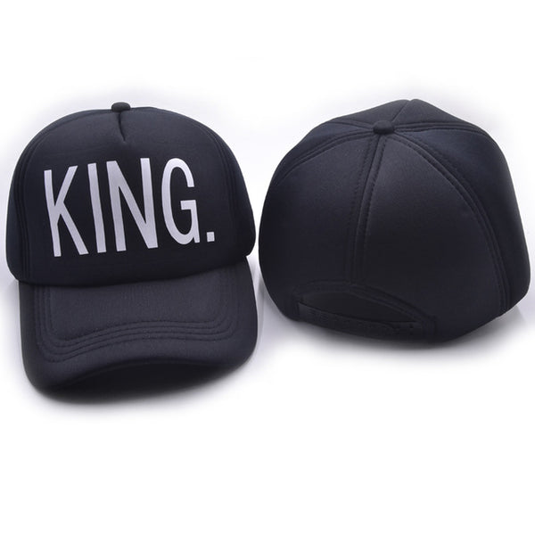 KING QUEEN Baseball Cap Print Men Women Polyester Mesh Summer Visor Snapback Caps White Black Couple Lover Hip Hop Sport Hats