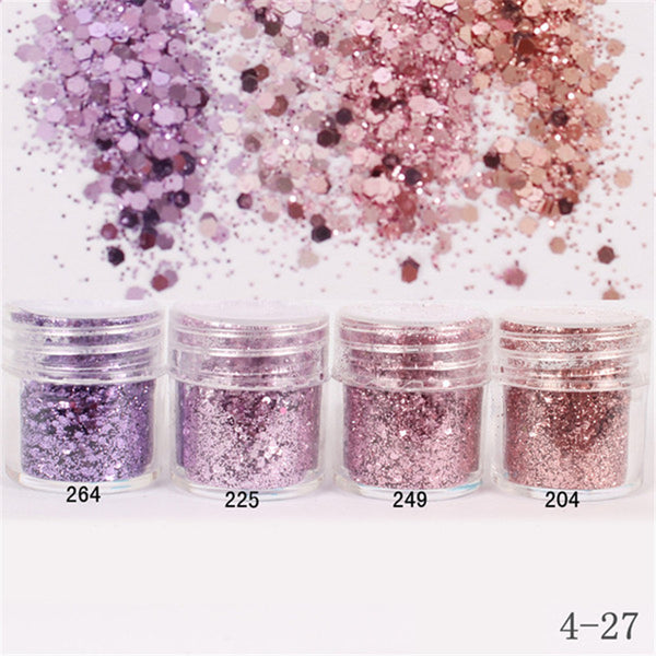 Nail Art 10ml Pink Purple Mixed Nail Glitter Powder Hexagon Shape Glitter Nail Powder Sheets Tips Nail Art Set 1Box