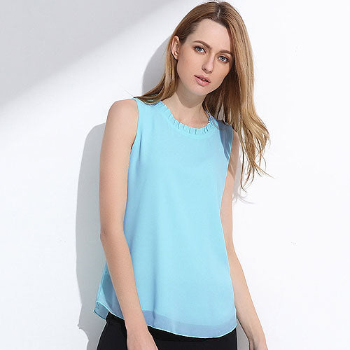 GAREMAY Women Chiffon Blouse Summer Sleeveless Camisa Candy Tops Femme Casual Fungus Collar Blusas Cheap Clothes China 0098