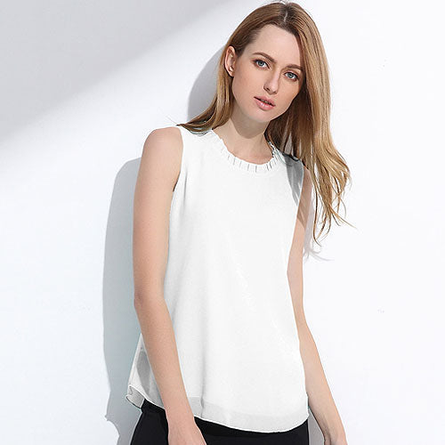 GAREMAY Women Chiffon Blouse Summer Sleeveless Camisa Candy Tops Femme Casual Fungus Collar Blusas Cheap Clothes China 0098