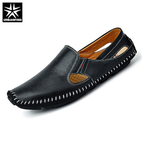 URBANFIND Casual Fashion Men Leather Driving Shoes Plus Size 45 46 47 Sewing Design Men Light Soft Loafers Slip-on Footwear