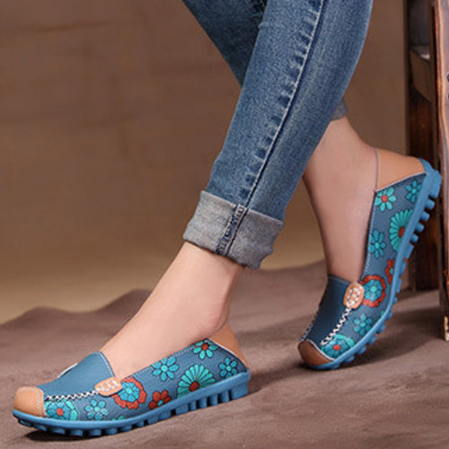 Women Flats 2017 PU Leather Casual Loafers Floral Walking Shoes Woman Moccasins Ladies Fashion Brand Women Casual Shoes DT913