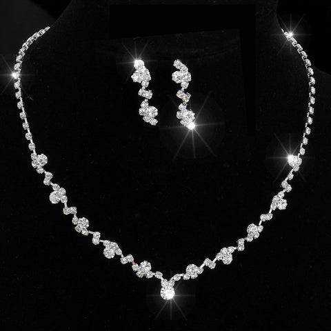 Silver Tone Crystal Tennis Choker Necklace Set Earrings bridal jewelry Wedding Bridesmaid African Jewelry Sets jewelry sets